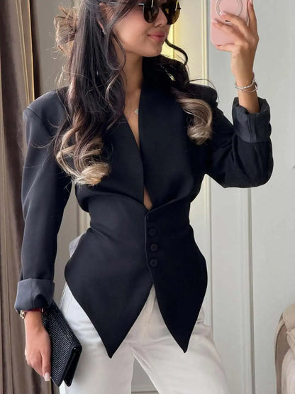 High Street Fashion Blazer Dress Style Asymmetrical Pointed Hem Slim Fit Blazers Jacket Luxury Single Breasted Party Clubwear