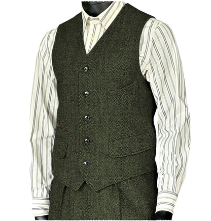 Men's Houndstooth Wool Vest British Style Business Waistcoat Casual Sleeveless Jacket Ready‑to‑Ship Business Outfit  for Men