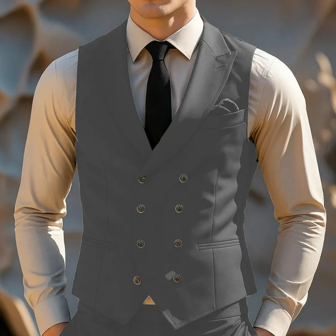 Men Vest Black With Lapel Double Button Solid Waistcoat For Wedding Banquet Party Business Work Daily Casual Men Suit Vest