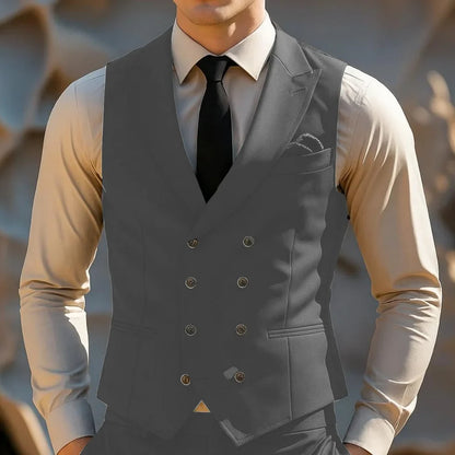 Men Vest Black With Lapel Double Button Solid Waistcoat For Wedding Banquet Party Business Work Daily Casual Men Suit Vest