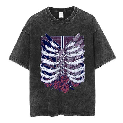 Anime Attack on Titan Washed T-Shirt Ackerman Mikasa Eren Jaeger Cherry Blossom Graphics Logo T Shirt Men Women Cotton T Shirts