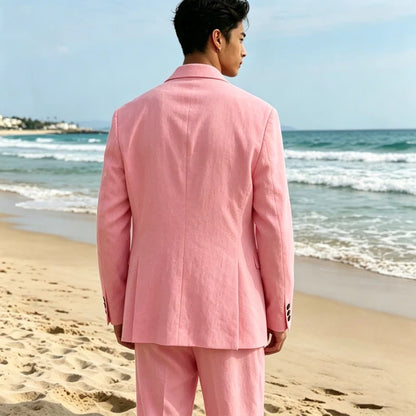 Men's Linen Suit Classic Notch Lapel 3 piece(Blazer+Vest+Pants)Breathable Wide Leg Trousers for Groom Spring Summer Party