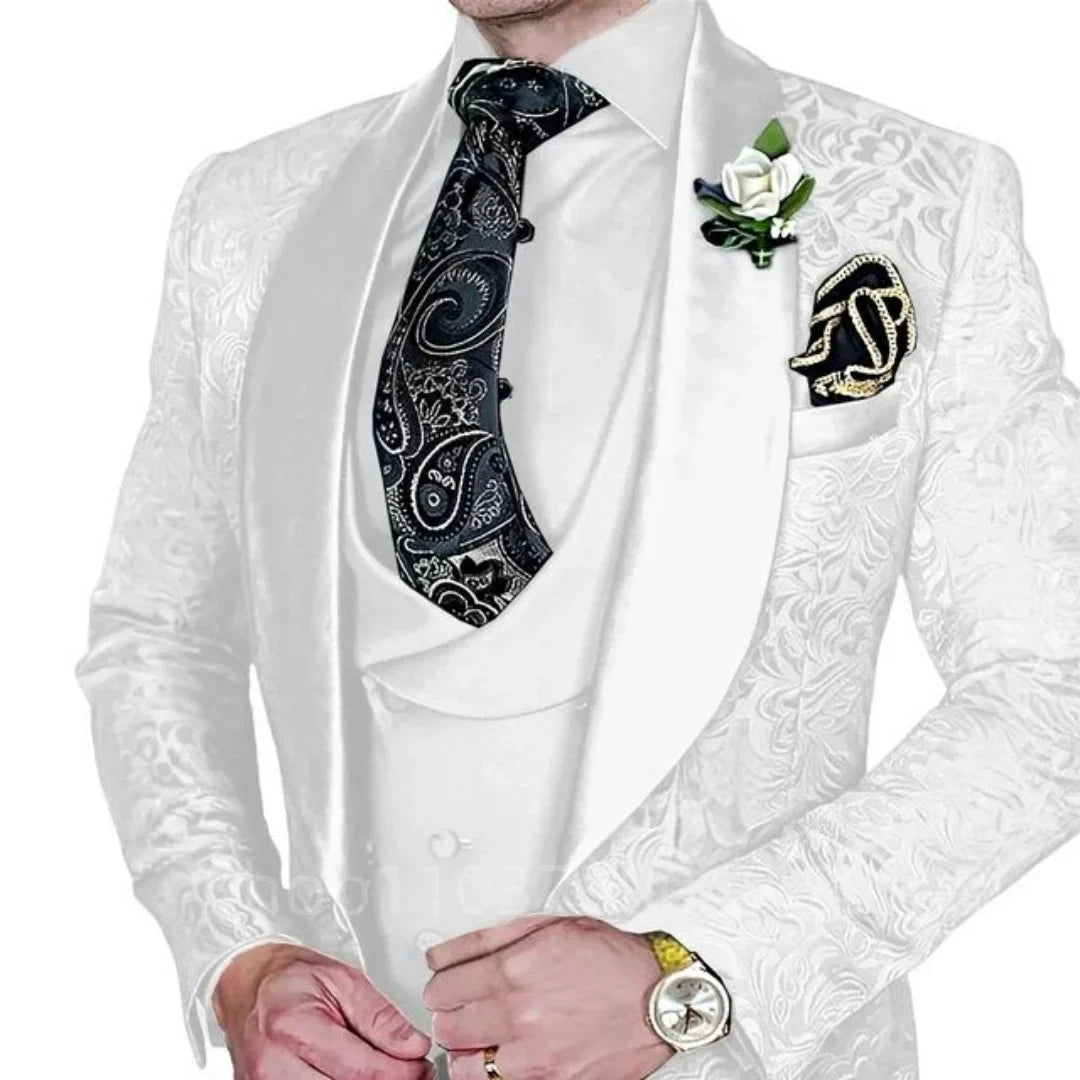 Elegant Mens Wedding Suits Italian Design Champagne Smoking Groom Tuxedo Jacket Vest Pants 3 Piece Party Prom Suits Set For Men