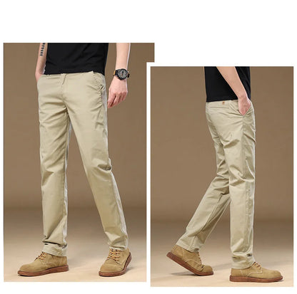 97% Cotton Cargo Style Casual Pants Men's Splicing Straight Fashion Elastic Business Trousers Spring Autumn Male Clothes Pants