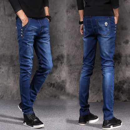 Stylish Black Luxury Men's Korean Streetwear Punk Fashion Comfortable Stretch Jeans Slim Fit Straight Leg Casual Denim Pants