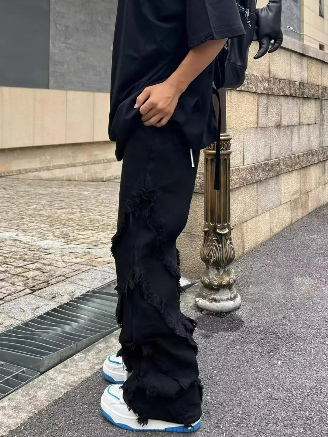 American Style Erosion Damage Raw Edge Street Jeans Men's Harajuku Style Hip-hop Dance Straight White Jeans Women's Y2k Clothing