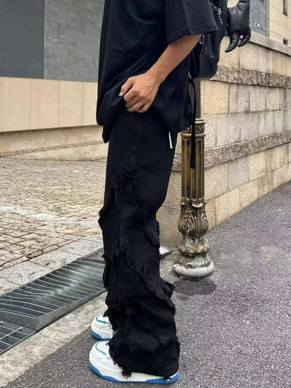 American Style Erosion Damage Raw Edge Street Jeans Men's Harajuku Style Hip-hop Dance Straight White Jeans Women's Y2k Clothing