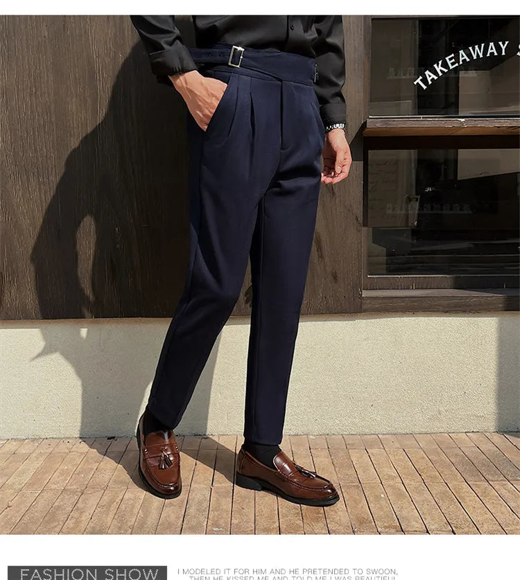 2025 New Naples High Waist Mens Suit Pants Double-Blade Gurkha Chino Slim Fit Trousers Fashion Men Wedding Party Casual Pant