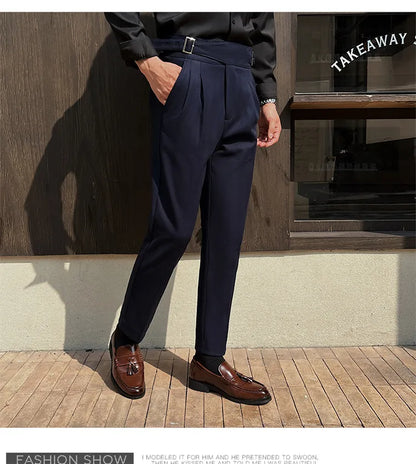 2025 New Naples High Waist Mens Suit Pants Double-Blade Gurkha Chino Slim Fit Trousers Fashion Men Wedding Party Casual Pant