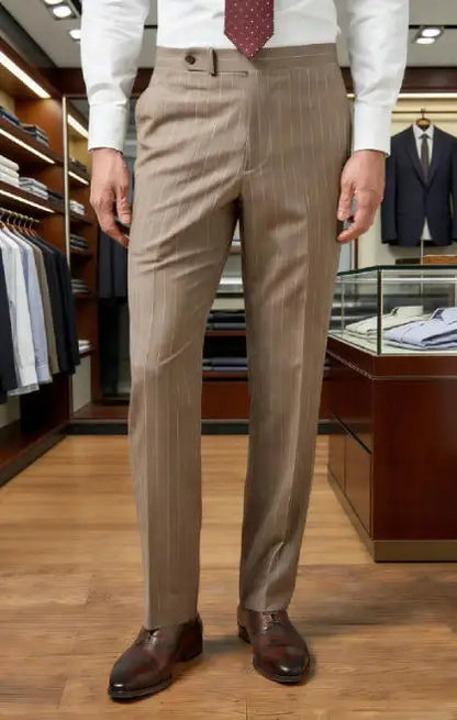 New Men's Suit Pants Haute Couture Grey Striped Slim Fit Business Formal Casual Suit Pant Groom's Dress Pants Office Banquet
