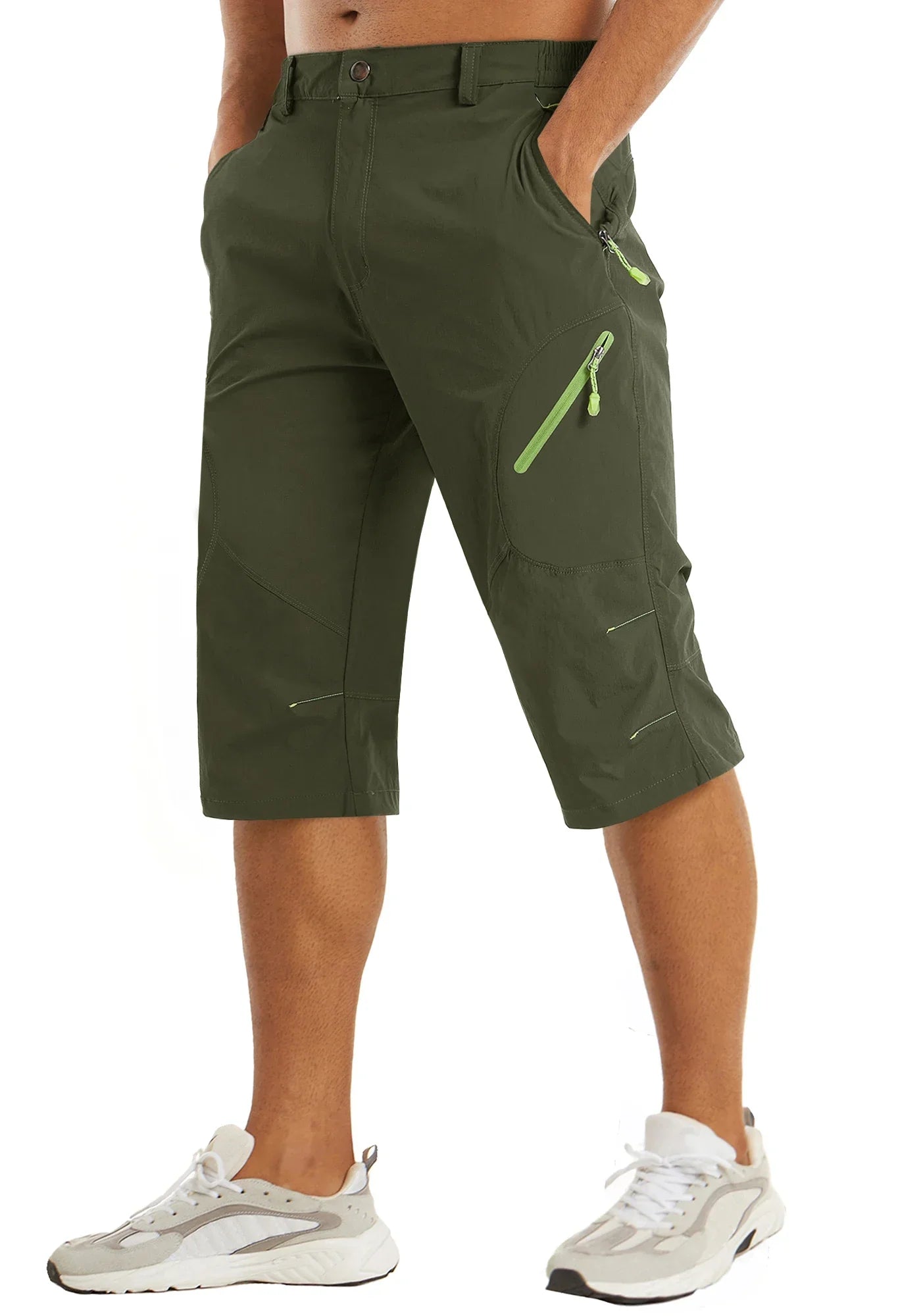 Below Knee Length Summer Waterproof Shorts Mens Quick Drying 3/4 Capri Pants Hiking Walking Sports Outdoor Nylon Shorts