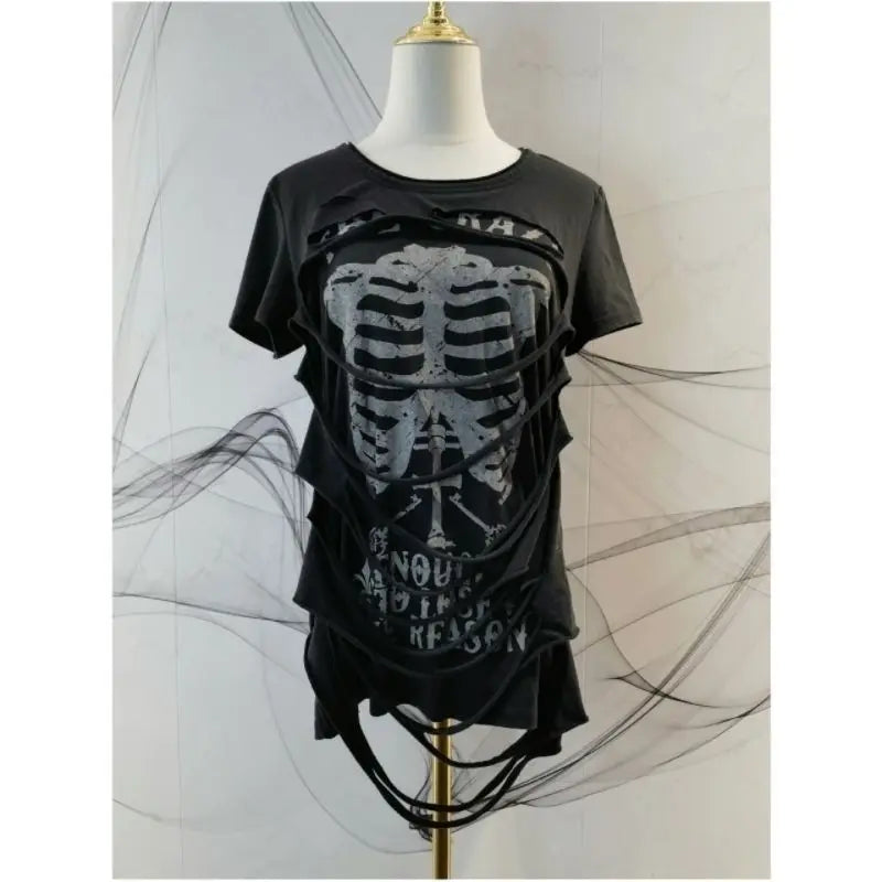 Summer Japanese Retro Hollow Out Design Clothing Women Y2k Tees Punk Slim Short Sleeve T-shirt Gothic Harajuku Zipper Tops New