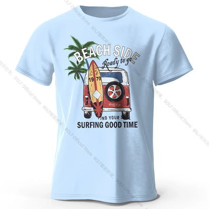 Vintage Surf Badge Printed Unisex Men Women T-Shirt Tees Tops 100% Cotton Retro Wave Graphic Beach Club Wear