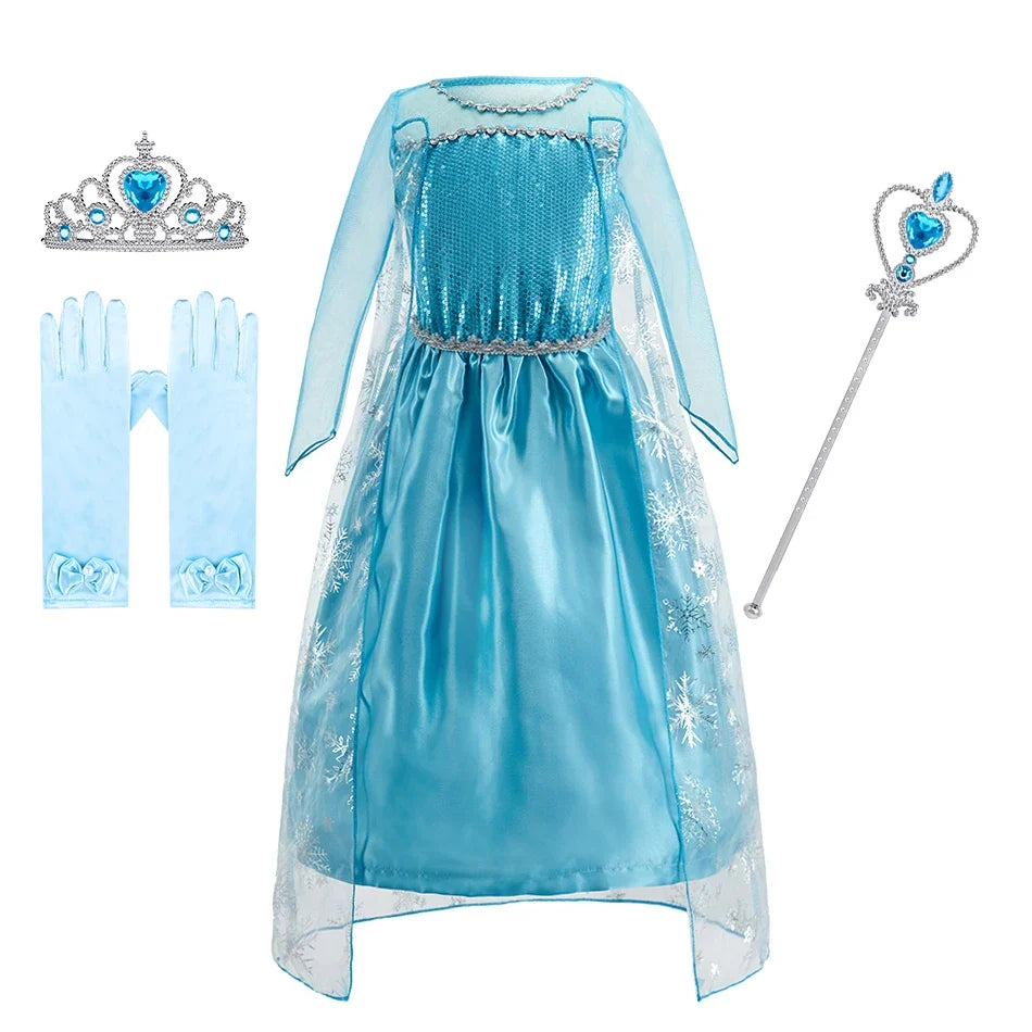 Children Anna Elsa Dress Girls Princess Cosplay Costume Kids Snow Queen Sequined Elegant Dress Girl Christmas Carnival Clothes