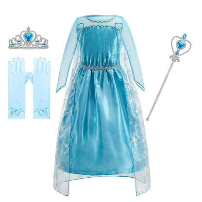 Children Anna Elsa Dress Girls Princess Cosplay Costume Kids Snow Queen Sequined Elegant Dress Girl Christmas Carnival Clothes