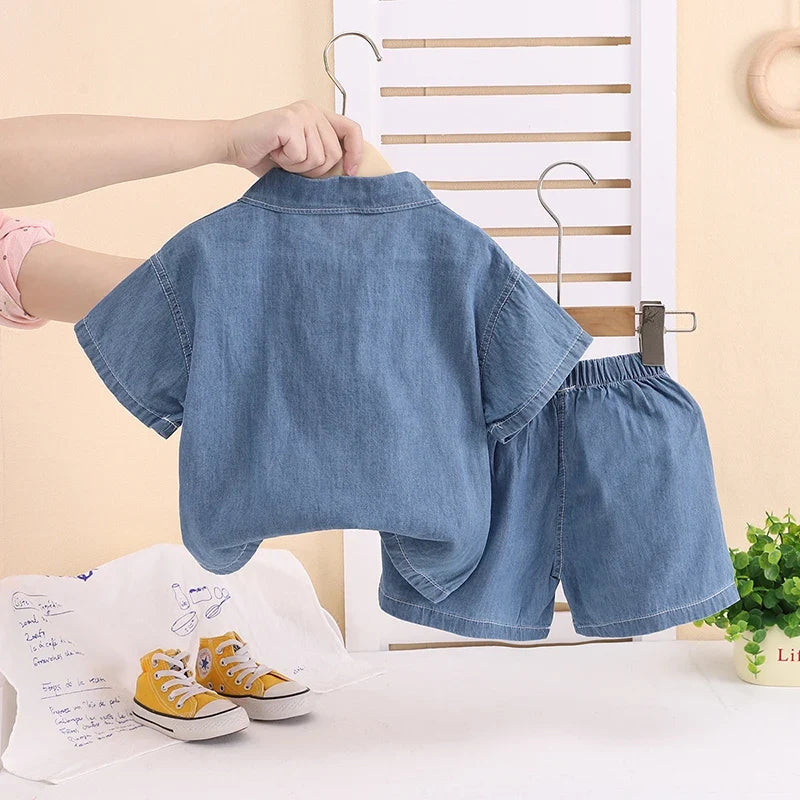 New Summer Boys Denim Clothing Sets Children Fashion Cartoon Lerrer T Shirt Shorts 2pcs Infant Baby Casual Outfits Suits