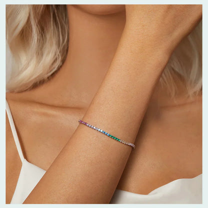 925 Sterling Silver Classic Tennis Bracelets, Rainbow Cubic Zirconia Tennis Bracelet Fashion Jewelry Gifts for Women