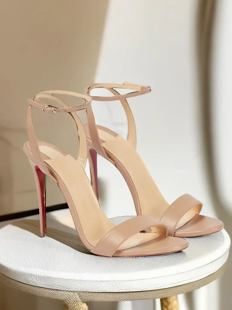 New slim heel nude sexy one-piece high-heeled sandals with feminine temperament, French women's comfortable high-heeled shoes