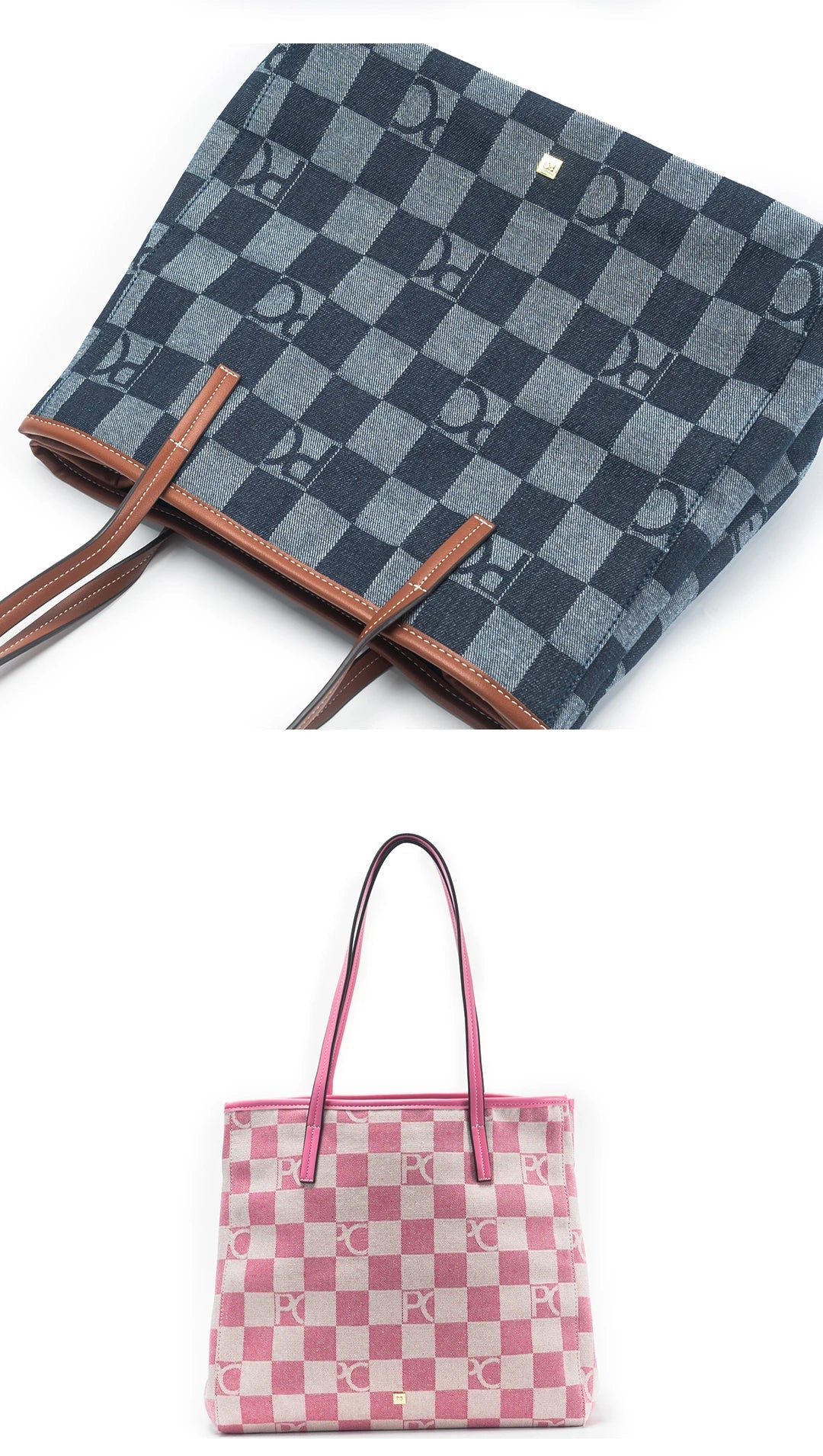 Lady Shoulder Bag Denim Checkerboard Design Light Luxury Large Capacity Simple Trendy Cool Texture Daily Commute Handbag
