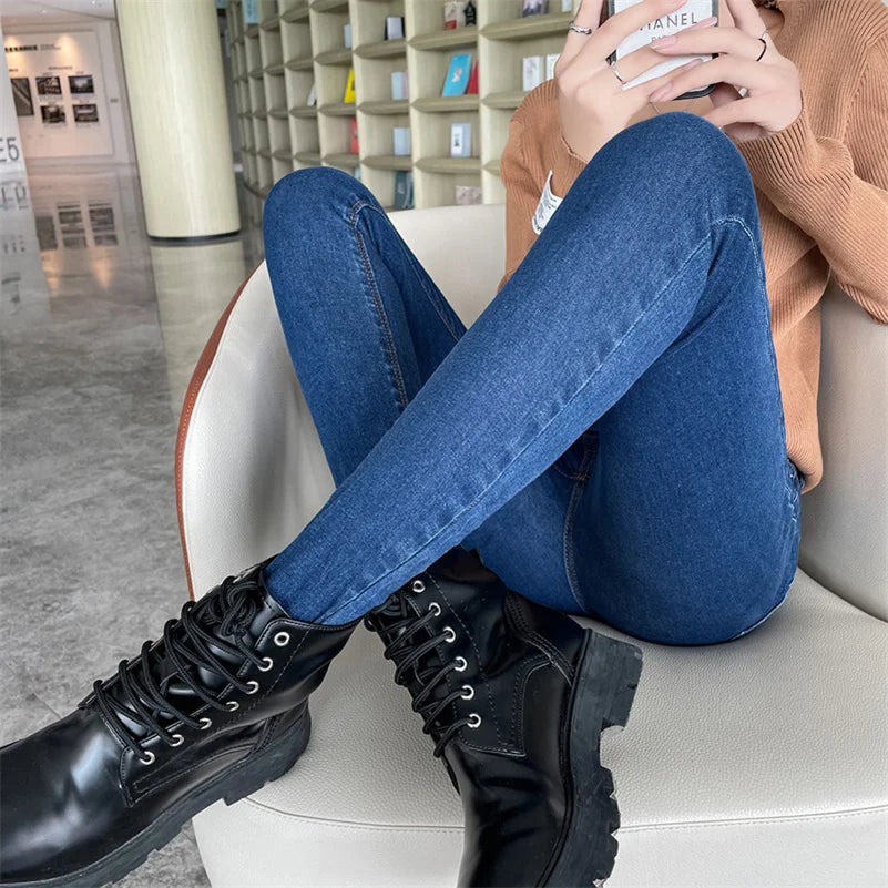 Women Stretch Jeans Lady Slim Skinny Pencil Jeans High Waist Vintage Pants Girls Leggings Straight Leg Korea Fashion Trousers