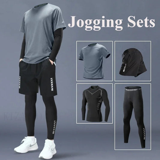 Fitness Clothes Ice Silk Quick Drying T-shirt Suit Men Short Sleeve Running Sportswear Shorts Tracksuit Gym Sports Training Sets