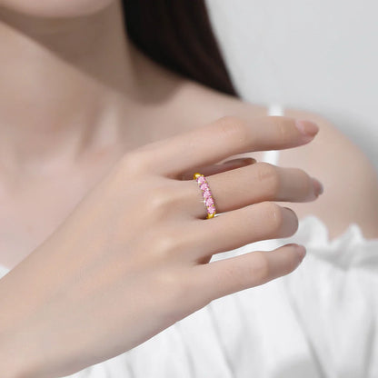 Real 14K Gold Filled Stacking Ring Five Stone Moissanite Wedding Band Finger Jewelry Accessories Anti fading Waterproof