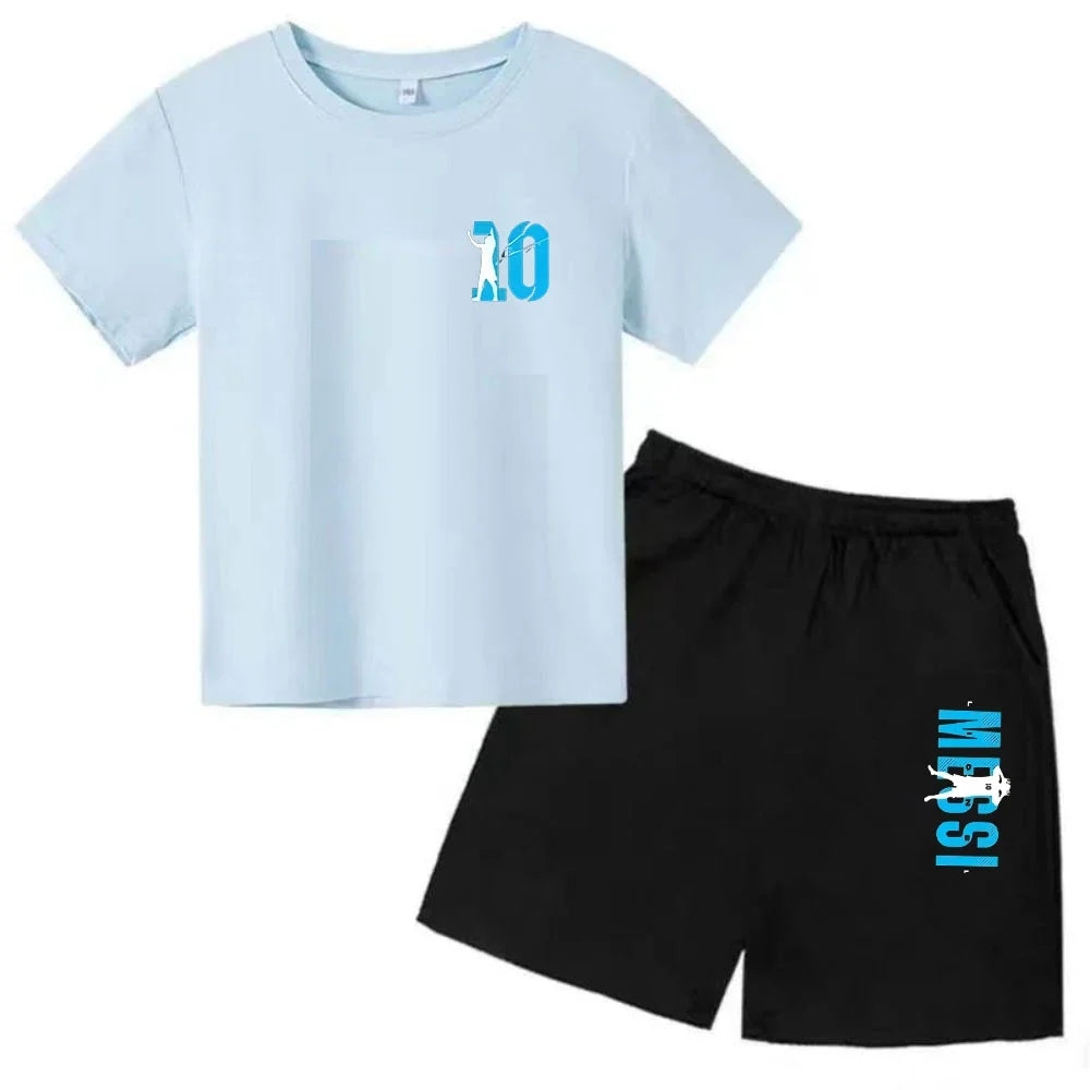 Summer Children‘s Set Brand Messi Print Short Sleeve T-shirt + Shorts 2pcs Set Sportsuit Casual Fashion Kid Boy Girl Fan Clothes