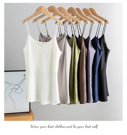 Double-Layer Silk Camisole for Women, Mulberry Silk Bandeau, Sexy V-neck Tanks and Camis, Summer Vest, 2025
