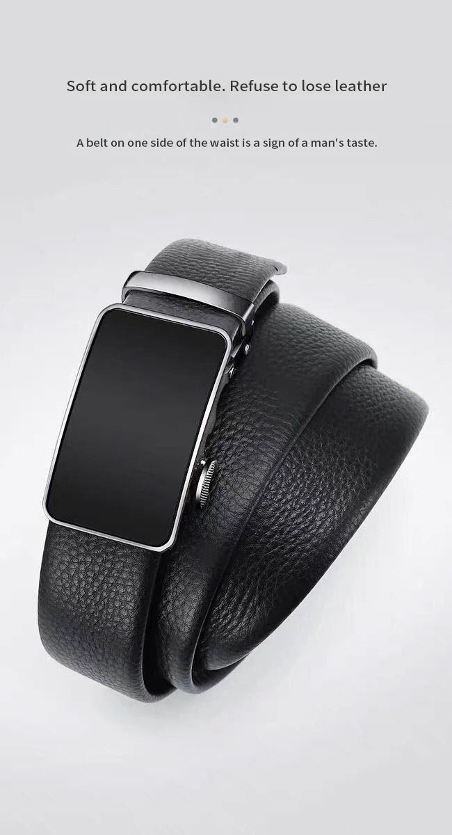Cowhide Belt, Men's Leather Belt, Automatic Buckle, Men's Top Layer, High-End Trendy Buckle