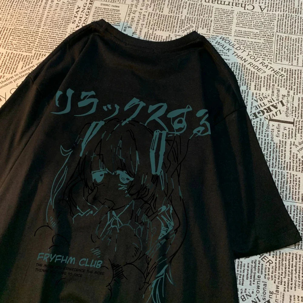 Fashion Cartoon Woman T-Shirts Cute Girl Figure Printed Streetwear Soft Breathable Summer Street Female Casual Clothing
