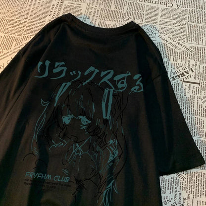 Fashion Cartoon Woman T-Shirts Cute Girl Figure Printed Streetwear Soft Breathable Summer Street Female Casual Clothing