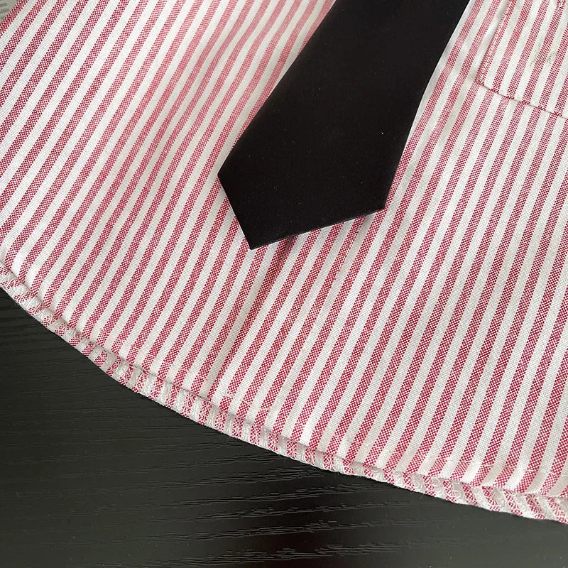 New Toddler Summer Baby Boys/Girls Clothes Suits Children Pinstripe Shirt with Tie Shorts 2Pcs/Set Infant Kids Fashion Outfits