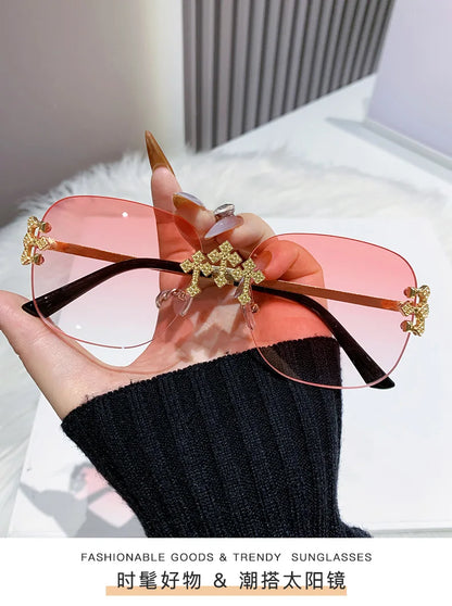 2025 New Frameless Sunglasses Women Men High-end Fashion Sunscreen Ladies Square Sun Glasses Alloy Legs Gafas De Sol UV400