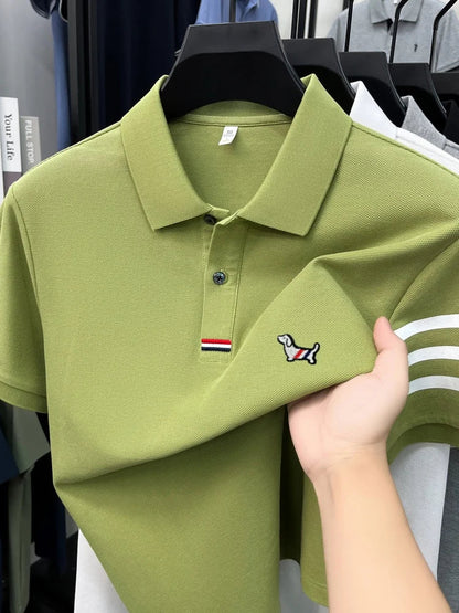 100% pure cotton short sleeve high-end brand cartoon dog embossed men's T-shirt summer new Korean casual breathable polo shirt