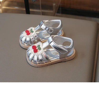 2025 New Summer Baby Girls Sandals Pu Leather Cartoon Strawberry Children's Beach Sandals Non-slip Sole Kids Shoes 21-30