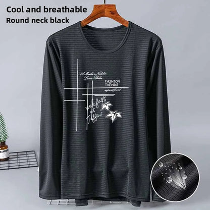 New 2025 Men's Ice Silk Breathable Sun Protection Hollow out Thin Long Sleeve Casual Sports T-Shirt Large Size Loose Fit