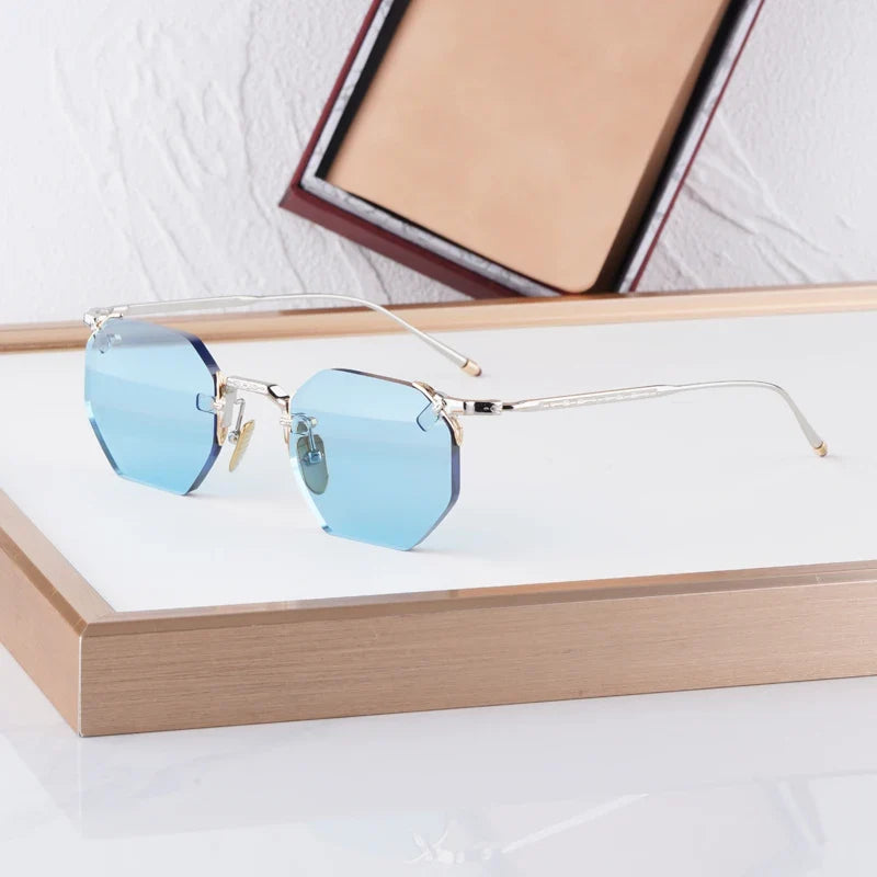 Boundless Light Luxury Sunglasses for Men Women Alloy Irregular Square Handmade Brand Design UV400 Top Quality Rimless with Case