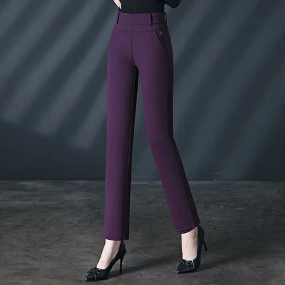 Black Women's High Waist Stretch Suit Pants, Fashion Slim Trousers, Purple Green Brown Pantalones, Asian Size M-6XL
