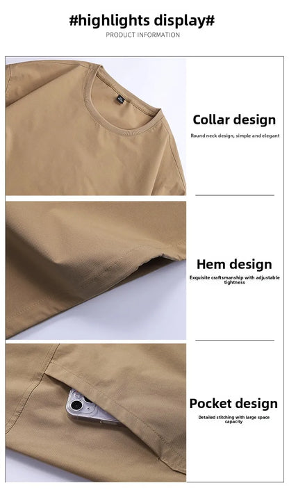 Men's Summer Thin Short Sleeve T-Shirt Ice Silk Quick Dry Large Size round Neck Sport Loose Casual Workwear Breathable Sweat ...