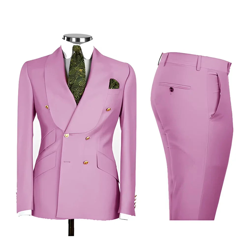 Men's Suit in Blue Color Double Breasted 2 Piece Blazer  Pants  Slim Fit Set Custom Business Luxury Tuxedo Casual Wedding Groom