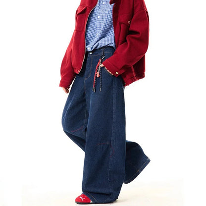 New Korean Retro Blue Straight Leg Jeans Casual Loose Wide Leg Pants Fashion Men's Wide Jeans High Quality Pants