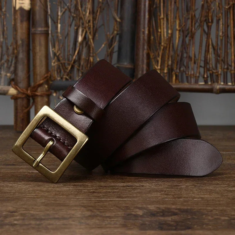 3.8CM Men High Quality Genuine Leather Belt Luxury Designer Brass Copper Buckle Belts Pure Cowskin Strap Male Jeans for Man