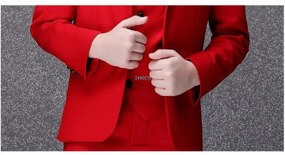 Flower Boys Photograph Suit Kids Red Wedding Suit Teenager Birthday Party Tuxedo Dress Children Graduation Stage Show Costume