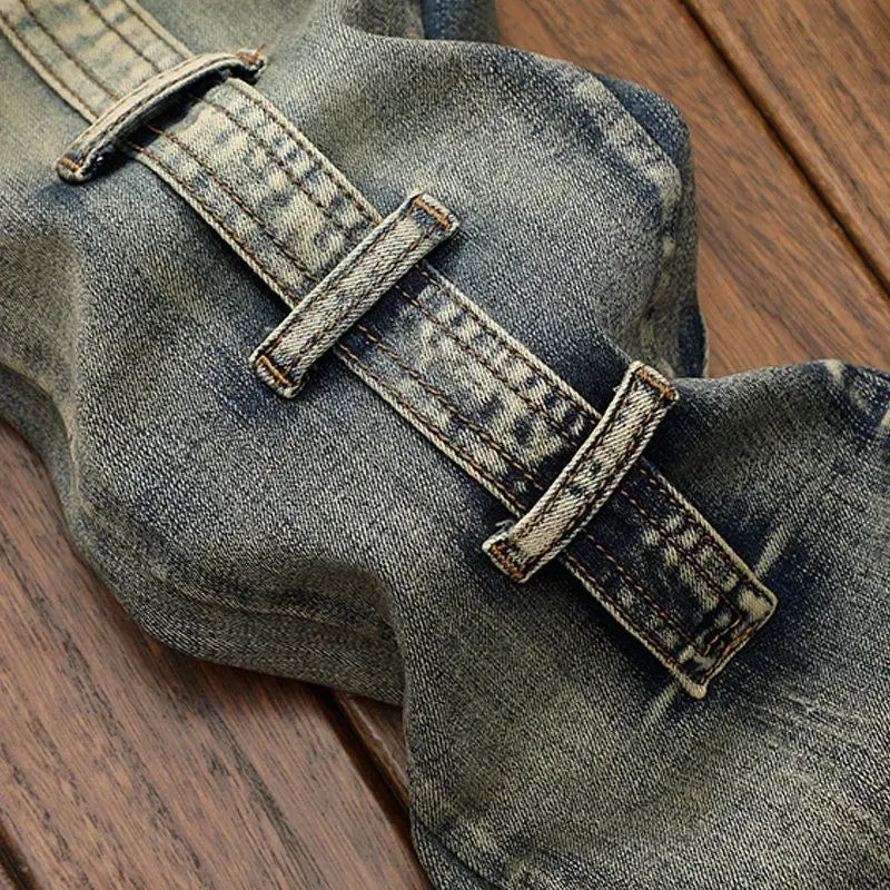 High Quality Fashion Luxury Retro Men's Denim Jeans Korean Style Vintage Casual Punk Motorcycle Designer Riding Cargo Jeans