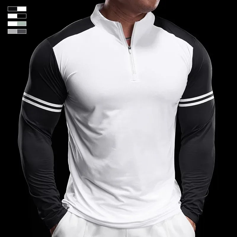 Men's Running Gym Fitness Tops Slim Fit Color-blocked Long-sleeved T-shirt Training Cycling Breathable Quid Quick-drying Clothes