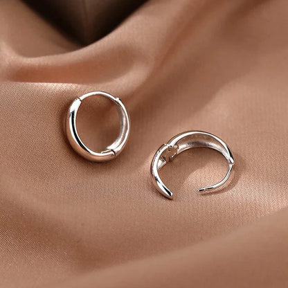 Trendy 100% Real S925 Silver Hoop Earrings for Women Girls Lady Small Ear Buckle Fine Jewelry Wholesale Dropshopping Gift