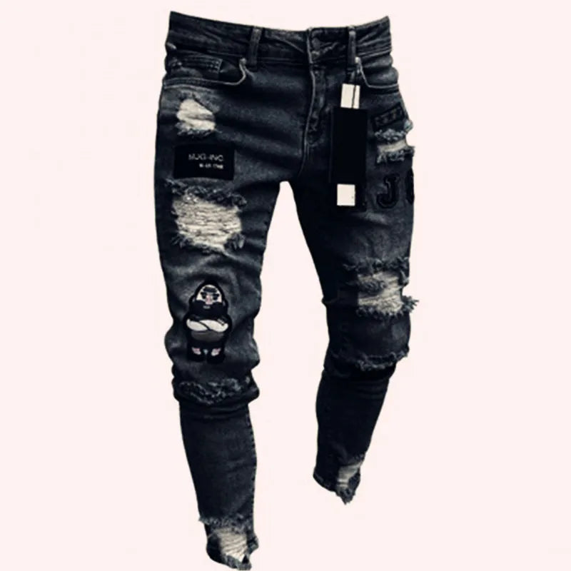 2025 New Solid Color Fashion Men Casual Pants Stretch Jeans Skinny Work Trousers Male Wash Slim Fit for Zippered Jeans Men Cloth