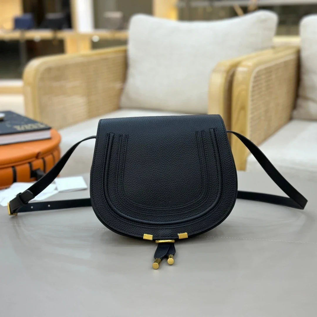 Classic Genuine Leather Saddle Crossbody Bag Vintage Fringe Shoulder Purse For Women Classic U-Shape Stitched Handbag