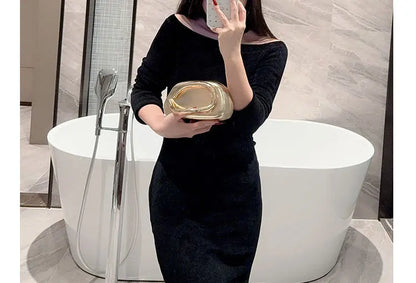 Gold Metal Closure Box Clutch Bag Women Evening Wedding Party Cute Purse Bag Handbag Dark Red Beige 2025 Spring New Fashion Ins