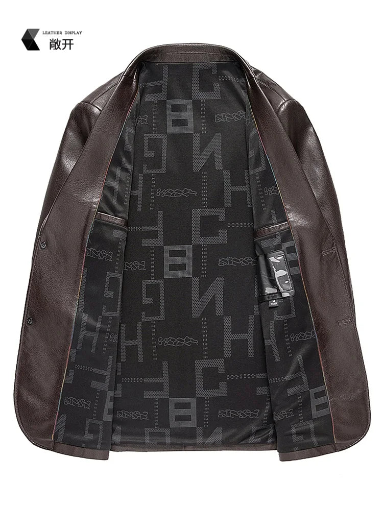 2025 Men's Slim Fit Leather Jacket High-Quality Fashion Trend All-Matching Autumn Winter Blazer for Stylish Men